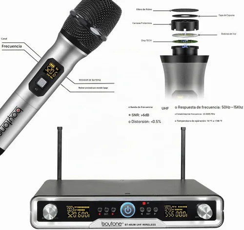 Vista 5 de Boytone BT-48UM - Micrófono inalámbrico de 100 canales, doble metal profesional UHF inalámbrico micrófono dinámico inalámbrico Sistema de micrófono