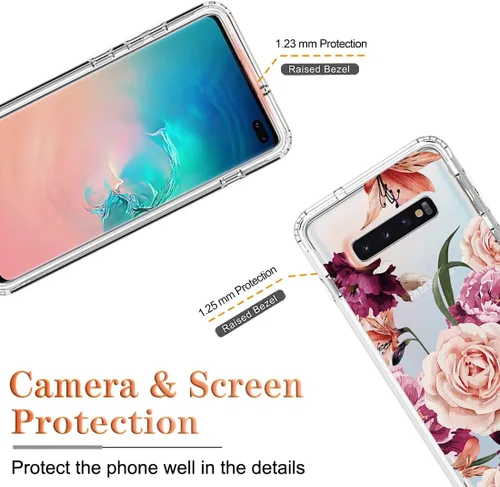 Vista 2 de Funda para Samsung Galaxy S10 Plus, diseño de flores moradas, a prueba de golpes, funda protectora de cuerpo completo con protector de pantalla