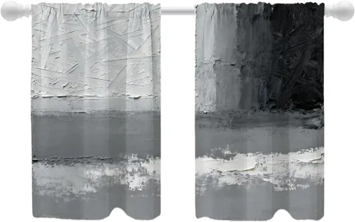 Vista 151 de Shrahala Beige and Orange Abstract Art Brushstrokes Blackout Curtain Tiers, Abstract Oil Paint Kitchen Valance Light Blocking Tier Drapes with Rod