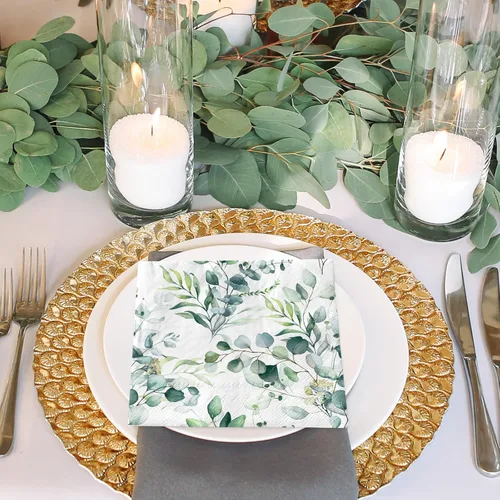 Vista 5 de AnyDesign 80 servilletas de papel de eucalipto vegetal, acuarela, hojas verdes de primavera, servilletas de almuerzo, servilletas decorativas