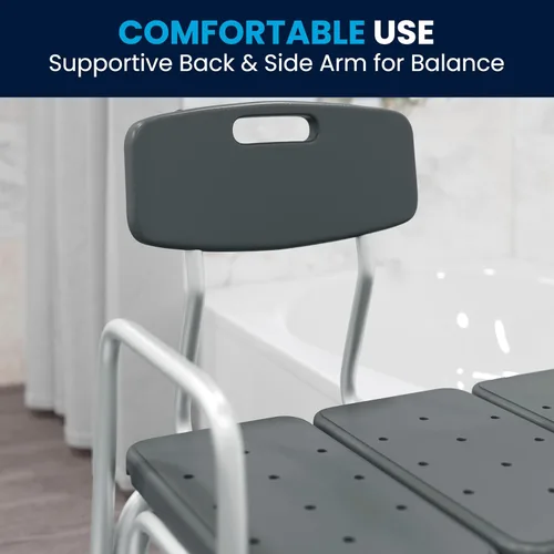 Vista 7 de Flash Furniture HERCULES Series - Banco de transferencia de baño y ducha gris ajustable con capacidad de 300 libras con respaldo y brazo lateral