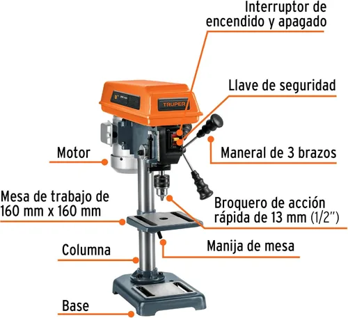 Vista 2 de Truper 16174 / TAPI-8-1/2 X 8" Prensa de taladro de piso, 1/3 HP