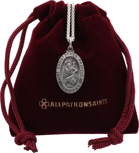 Vista 8 de Collar con medalla de St Christopher – Medallón oval de plata de ley y cadena – Grabado personalizado – Caja de regalo