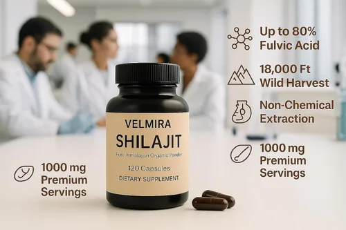 Vista 3 de Velmira. Shilajit Cápsulas de resina pura del Himalaya. 1000 mg, verificado en laboratorio, naturales para hombres y mujeres, más de 85 minerales