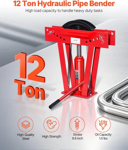 Vista 2 de VEVOR Dobladora de tubos hidráulicos, máquina dobladora manual de tubos de escape de cobre de 12 toneladas con 6 troqueles (1/2" - 2") y rodillos