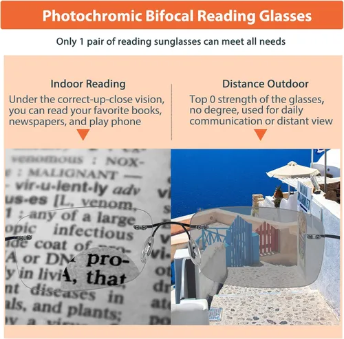 Vista 3 de K.LAVER Gafas de lectura bifocales fotocromáticas Gafas de luz anti-azul Gafas de sol de transición sin montura Mujeres Hombres Lectores de sol