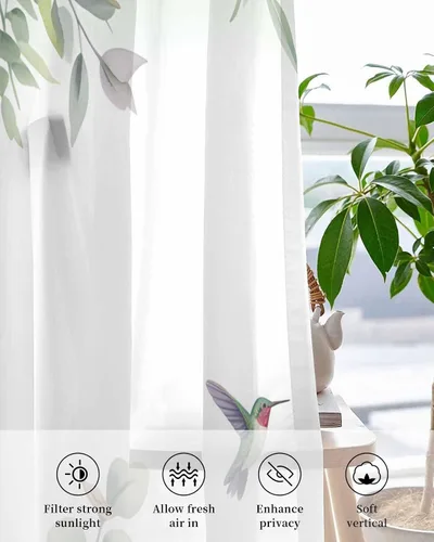 Vista 4 de Cortinas traslúcidas de eucalipto verde de 63 pulgadas de largo, juego de 2 paneles de cortinas para cocina, dormitorio, sala de estar, puerta