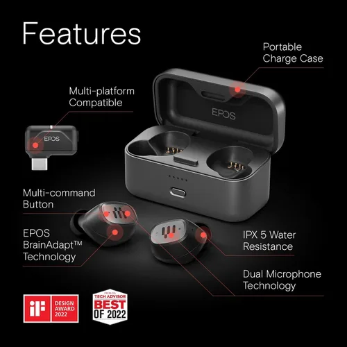 Vista 2 de EPOS Audio GTW 270 Hybrid True Wireless - Auriculares para juegos con llave USB-C