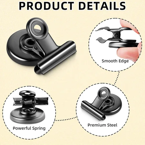 Vista 4 de Grtard Paquete de 6 clips magnéticos resistentes, clips magnéticos para refrigerador, imanes de refrigerador, clip magnético fuerte, imanes sin Negro