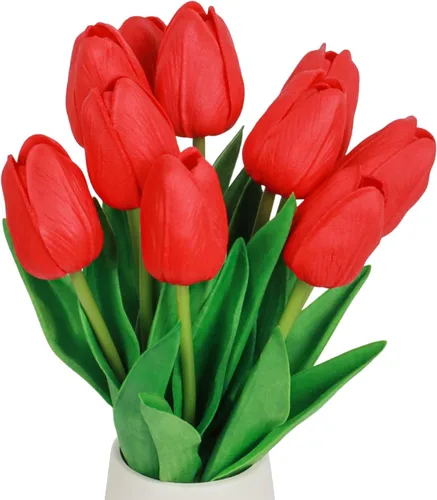 Vista 10 de 10 tulipanes falsos rosas de poliuretano de imitación de tulipanes artificiales para decoración, ramo de primavera falso para decoración de flores