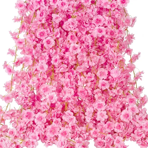 Vista 13 de Nuenen Paquete de 16 enredaderas artificiales de cerezo de 94.4 pies, guirnalda de flores de cerezo colgante, bonita decoración de habitación