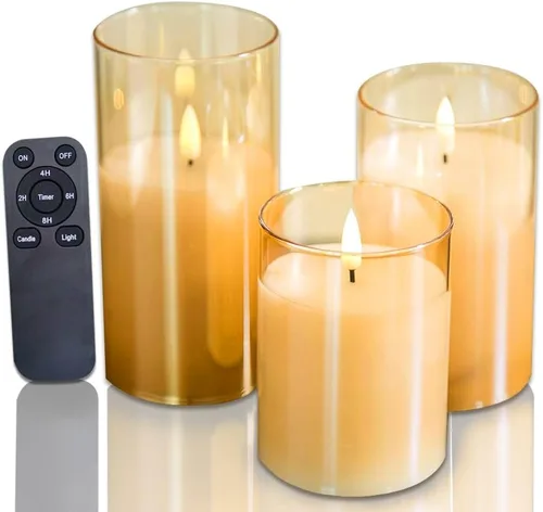 Vista 12 de CANDLE CHOICE Velas sin llama que cambian de color a pilas con temporizador remoto, cera real, parpadeante, eléctrica, multicolor, luces LED