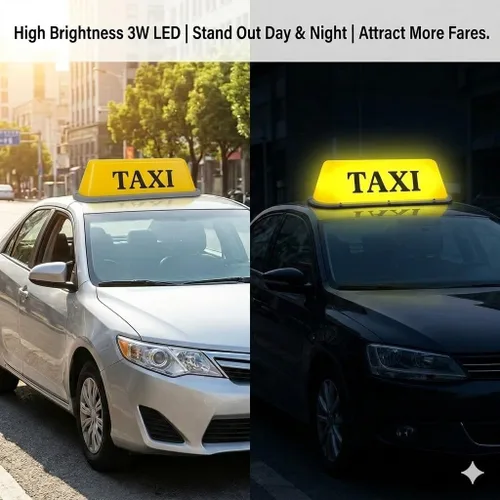 Vista 6 de BADASS SHARKS Luz LED de taxi para coche, luz de taxi para techo con base adhesiva, magnética, súper brillante, 12 V, 3 W, luz indicadora