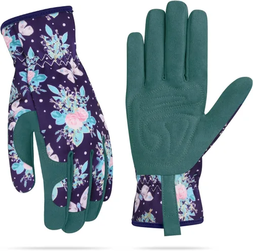 Vista 16 de Guantes de jardinería para mujeres, guantes de cuero para trabajo en jardín, a prueba de espinas, sin perforación, para cavar, plantar y podar