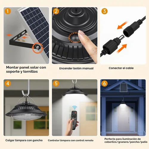 Vista 8 de Luces colgantes solares para interiores y exteriores, IP65 día/noche para cobertizo
