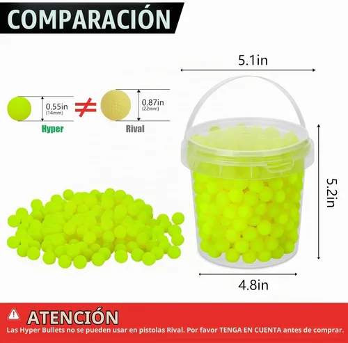 Vista 2 de Pokiiulk 400 bolas de recarga de munición para pistola Nerf Hyper, bolas de 0.55 pulgadas para pistola Hyper con cubo de almacenamiento portátil