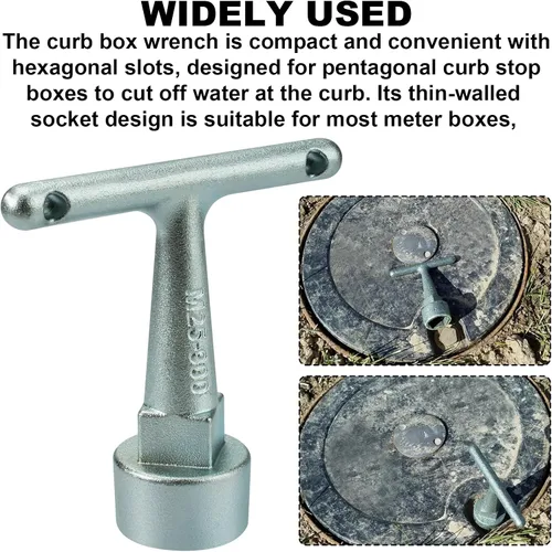 Vista 5 de Llave medidor de agua para enchufe de pentágono, llave de parada de bordillo, herramienta de cierre de válvula de agua para enchufe de pentágono