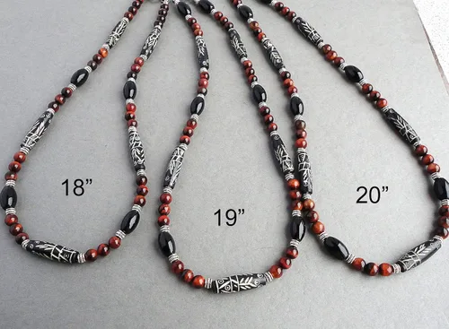 Vista 9 de Mami's Gem Studio Collar de estilo tribal para hombre, cuentas con hueso tallado, ónix negro y piedras preciosas, hecho a mano en Estados Unidos