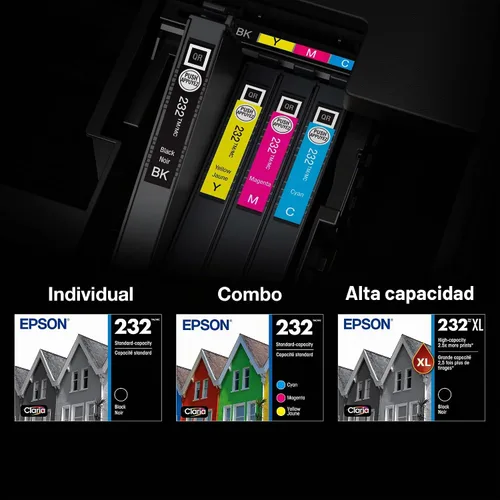 Vista 7 de Epson 232 Claria Ink - Paquete combinado de cartuchos de color negro y estándar de alta capacidad (T232XL-BCS) funciona con Workforce WF-2930,2950
