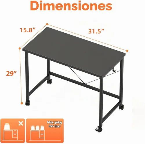 Vista 2 de Mericonia Escritorio de computadora, escritorio de juegos para espacios pequeños, mesa moderna de estilo simple para oficina en casa, mesa de Negro