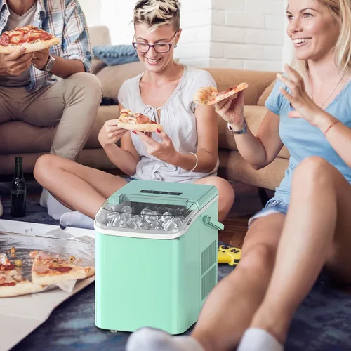 Vista 7 de NEWBULIG Encimera para hacer hielo con asa, máquina de hielo portátil, 9 cubos de bala en 6 minutos, 26 libras en 24 horas, limpieza automática