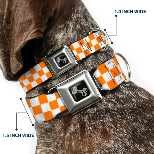 Vista 2 de Buckle-Down Checker White/Tan Orange Dog Collar Bone, Small/9-15
