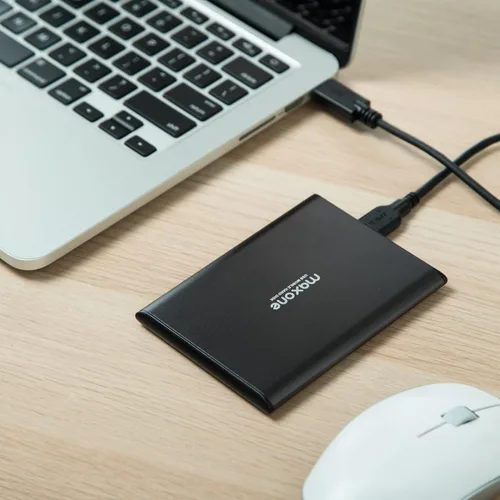 Vista 5 de Maxone Disco duro externo portátil ultradelgado de 320 GB HDD USB 3.0 compatible con PC, ordenador portátil - gris carbón