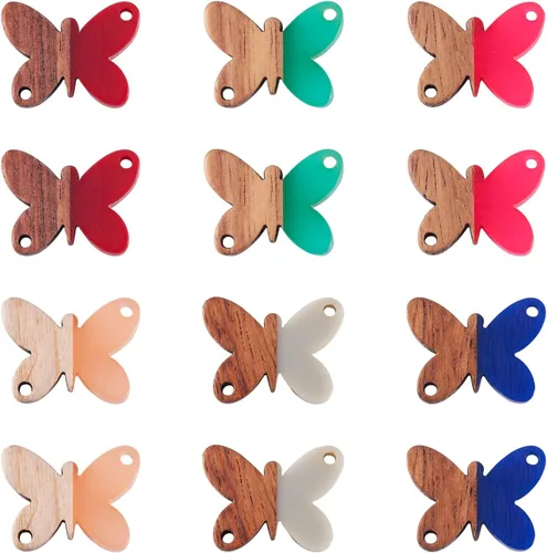 Vista 29 de Beadthoven - Abalorios de madera de resina, aretes de bricolaje para hacer dijes, colgantes de madera de resina geométrica, piezas bohemias