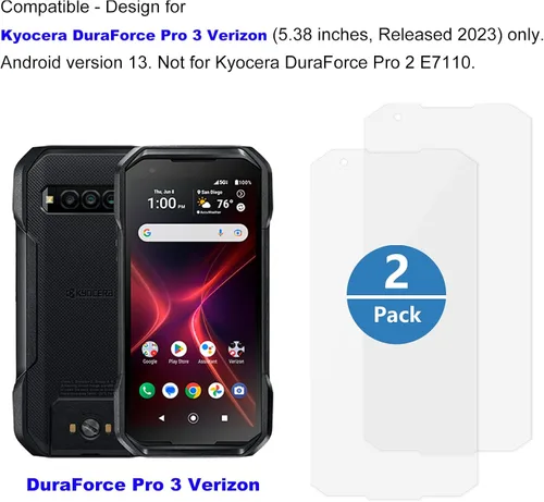Vista 2 de Ailiber Protector de pantalla para Kyocera DuraForce Pro 3 [2 unidades], protector de pantalla DuraForce Pro3 de vidrio templado, antiarañazos