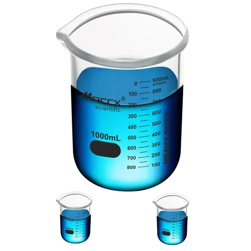 Vista 9 de 34oz (1000ml) Nuevos Vasos de Precipitados de Vidrio Mejorados, Vaso de Laboratorio de Alta Resistencia, 3.3 Borosilicato con Doble Escala