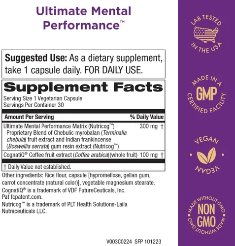 Vista 2 de Purity Products El mejor rendimiento mental apoya la recuperación de memoria, el enfoque mental y más - Nootrópico Powerhouse ft. Ingredientes