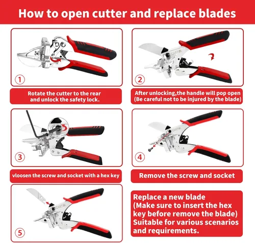 Vista 12 de GARTOL Ratchet Miter Shears, 45°-135° Adjustable Multi-Angle Cutter for Molding, Trim & Quarter Round – Precision Hand Tool for PVC & Soft Wood