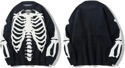 Vista 4 de Y2K - Suéter grunge de hadas, diseño de esqueleto, estilo gótico, ropa urbana, estilo indie, Harajuku