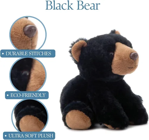 Vista 8 de The Petting Zoo Oso de peluche, regalos para niños, animales salvajes del zoológico Onez, juguete de peluche de oso negro de 9 pulgadas