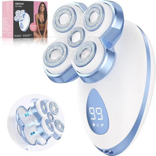 Vista 9 de Maquinillas de afeitar eléctricas para mujer, afeitadora eléctrica mejorada para mujeres con cabezas magnéticas, kit de removedor de vello giratorio