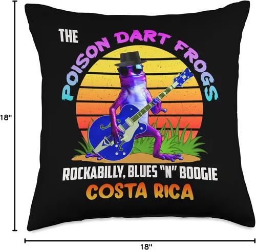 Vista 4 de Funny Cute Frog 1950's 1960's Vintage Nostalgia Poison Dart Frogs Blues Retro Rockabilly Fifties Dark Shades - Almohada de 18 x 18 pulgadas