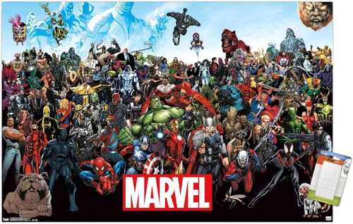 Vista 15 de Marvel Comics The Marvel Lineup - Póster de pared, 22.4 pulgadas de largo x 14.7 pulgadas de ancho, versión enmarcada de madera de granero