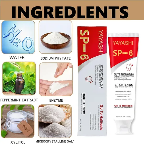 Vista 7 de Pasta de dientes Super Probiotic Sp-6, ultra blanqueamiento, aliento fresco, pasta de dientes 4.9 oz