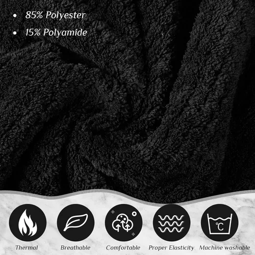 Vista 4 de Kinlop Juego de 4 toallas M para mujer, bata de spa con cierre ajustable, parte superior elástica y gorra para ducha de baño (negro)
