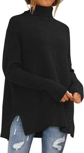Vista 9 de EFAN Suéteres de cuello alto holgados para mujer, de manga larga, para invierno 2025, moda tendencia, de punto, túnica, atuendos de otoño Albaricoque