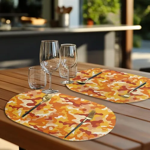 Vista 5 de Autumn Placemats Set of 2 Waterproof Wipeable 12X18 Inch Faux Leather Non Slip Heat Resistant Mats for Thanksgiving Dinner Outdoor Decor