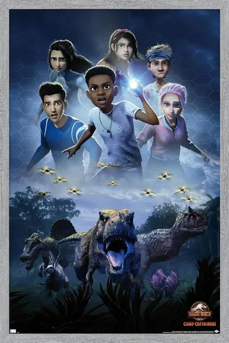 Vista 16 de Trends International Jurassic World: Camp Cretaceous - Póster de pared de una hoja, 14.72 x 22.37 pulgadas, versión enmarcada de madera de granero