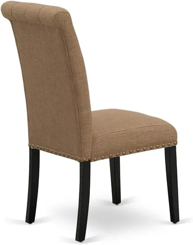 Vista 7 de East West Furniture BRP1T17 Bremond Parson - Juego de 2 sillas acolchadas de tela de lino color sable ligero con ribete de clavos, color negro