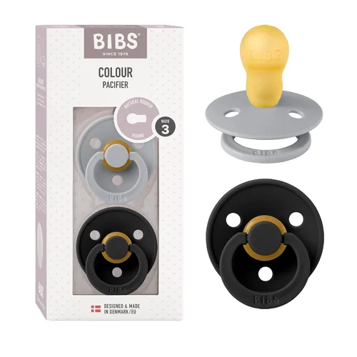 Vista 29 de BIBS - Paquete de 2 chupetes para bebés, goma natural libre de bisfenol A, hechos en Dinamarca, colección Colour, para bebés de 18+ meses, azul bebé