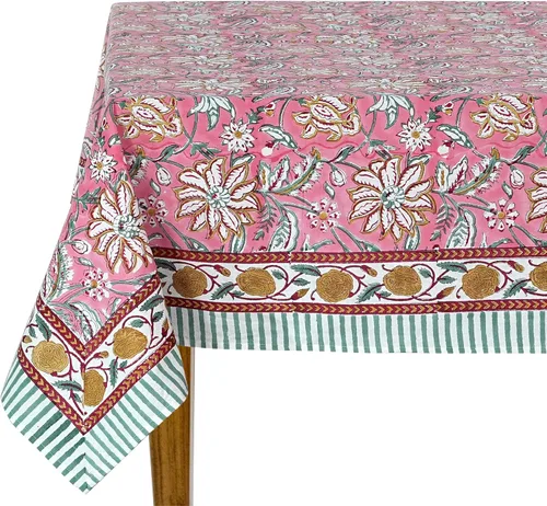 Vista 28 de Ridhi Mantel rectangular con estampado de bloque de mano verde espárragos Espárragos Verde Gadd
