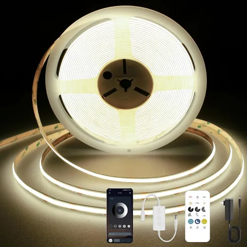 Vista 10 de Tira LED COB, tira de luz LED COB blanca cálida de 16.4 pies, tira de luz LED regulable de 2700 K, CRI92+, 0.315 in de ancho, cinta LED flexible