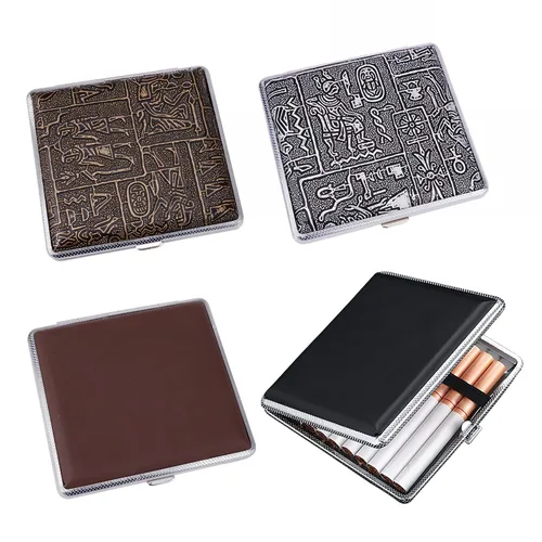 Vista 8 de Paquete de 4 cajas de cigarrillos de cuero vintage con capacidad para cigarrillos de 3.937 in para hombres y mujeres, regalos para tarjetas