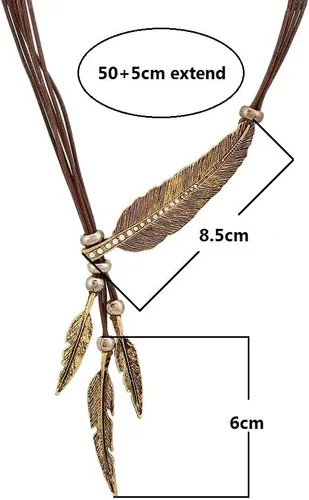 Vista 4 de Collar con colgante de plumas y hojas de estilo bohemio, accesorios de moda para mujer