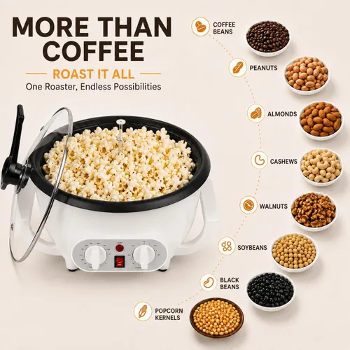 Vista 3 de Tostador de café mejorado para uso doméstico, tostador de granos de café eléctrico de 110 V con temporizador, tostadora de 1200 W, tostadora de café