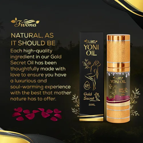 Vista 5 de Fivona Yoni Oil Gold Secret para el cuidado femenino calmante, mezcla natural de aceites esenciales, mezcla de aceite de hierbas hidratante